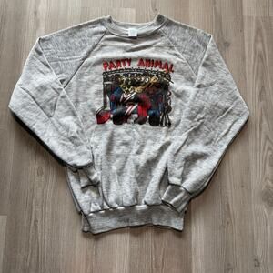 Vintage 70's Party Animal Gray Fleece Cartoon Crewneck Pullover Sweatshirt Sz M